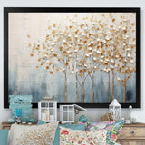 Gold And Blue Trees Harmony V - Landscapes Canvas Wall Art