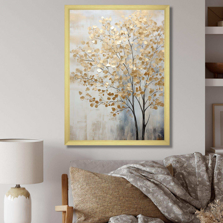 Minimalism Gold And Blue Trees Scene - Landscapes Canvas Wall Art