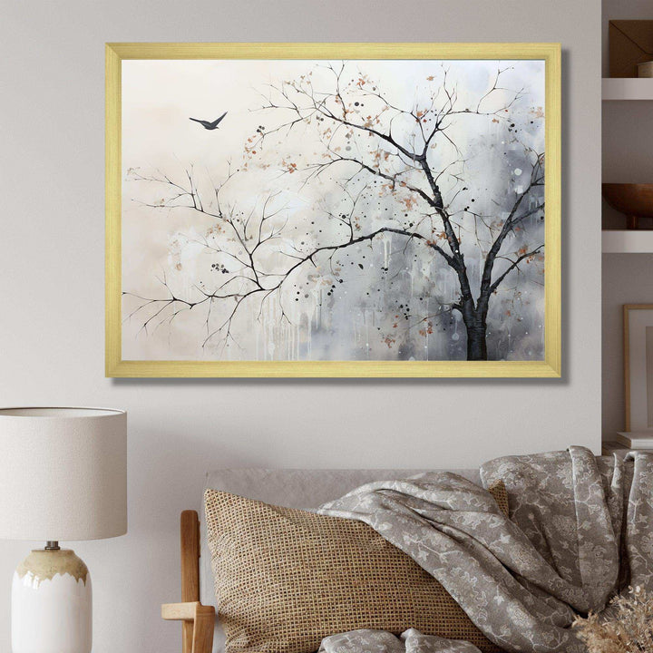 Minimalism Monochrome Birds On Branch I - Landscapes Canvas Wall Art