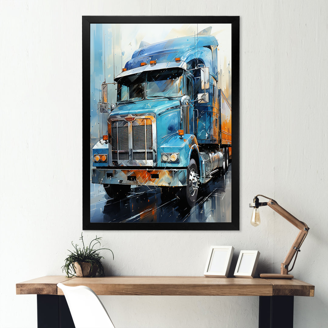 Blue 53Ft Truck Harmony - Truck Canvas Wall Art
