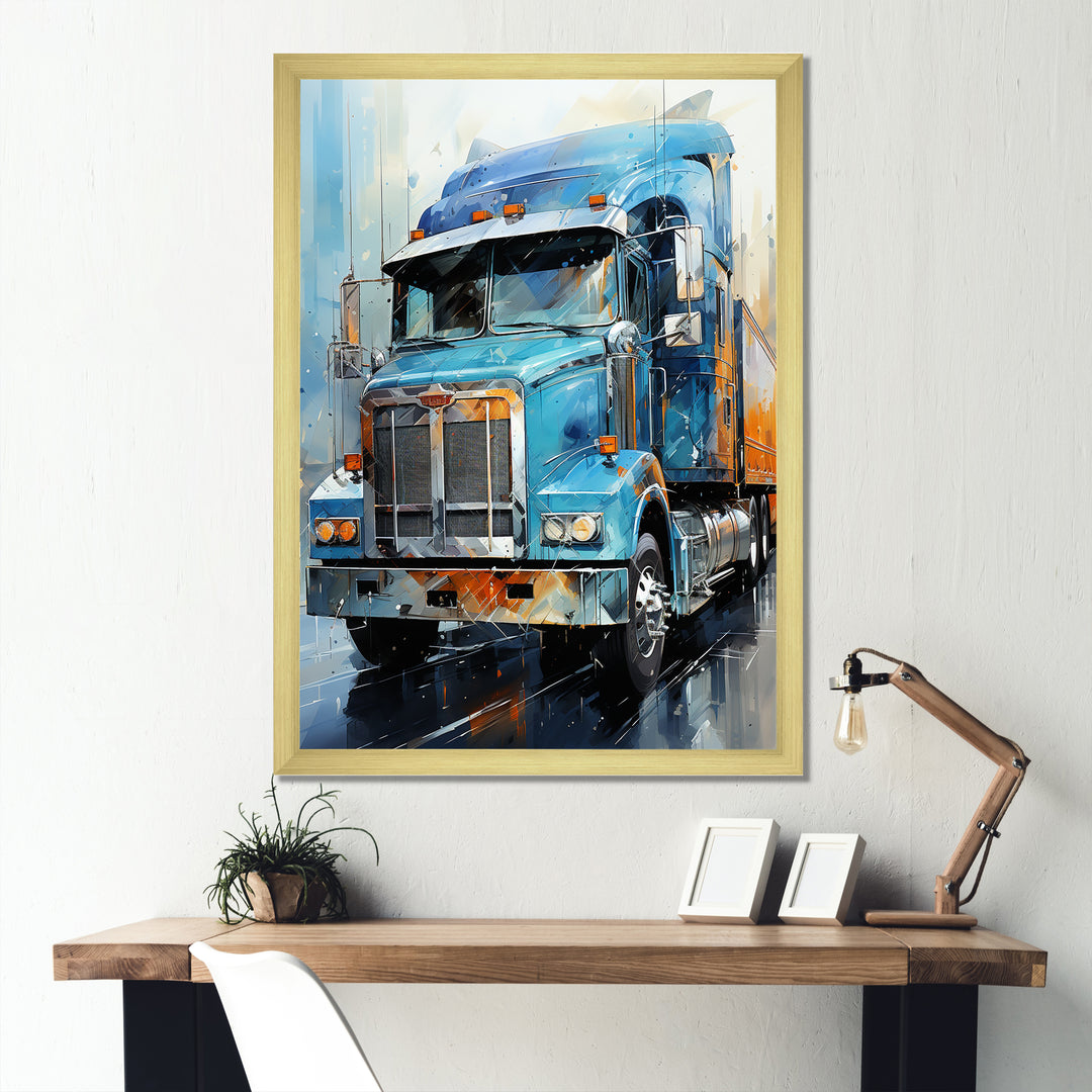 Blue 53Ft Truck Harmony - Truck Canvas Wall Art