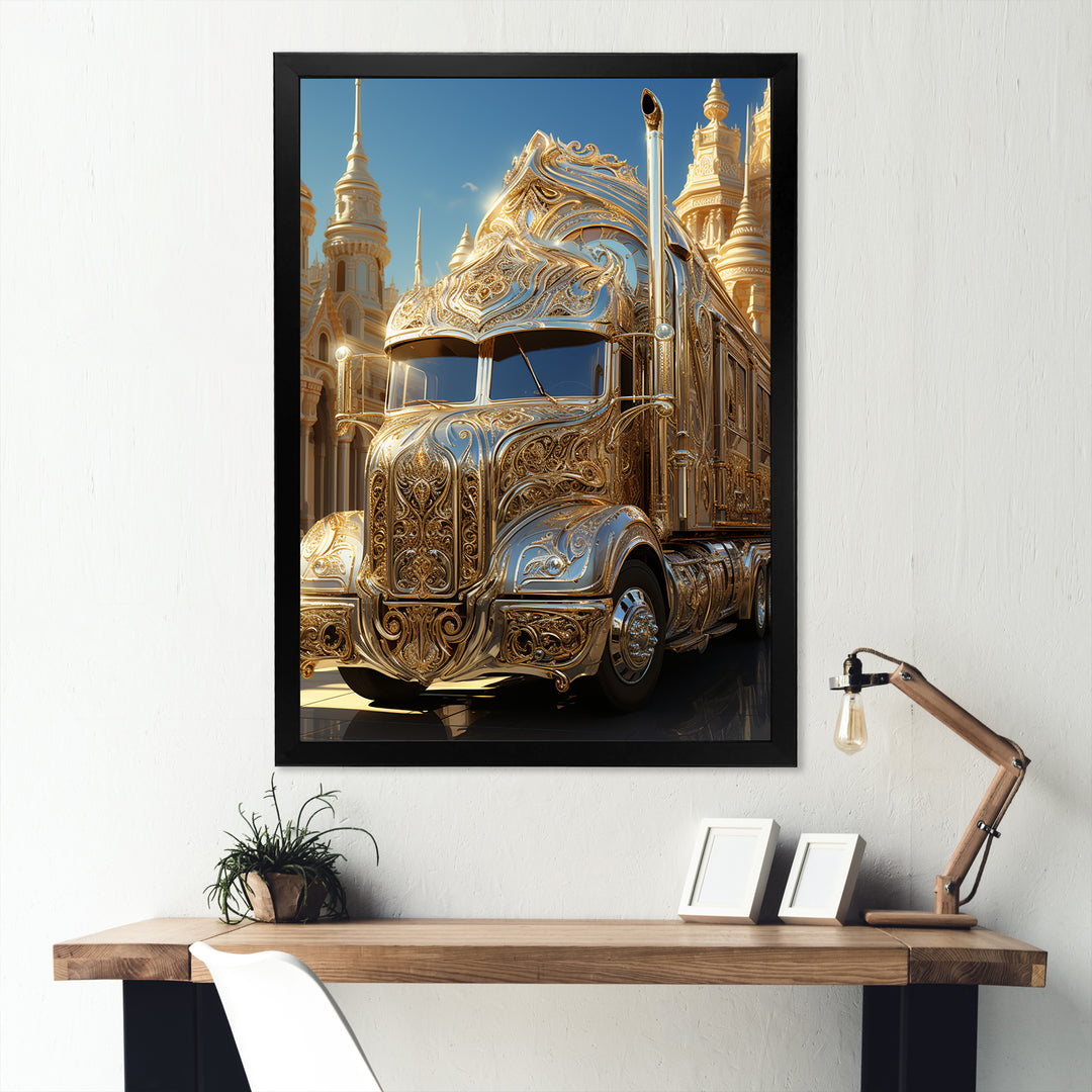 Golden Semi Truck Dream - Truck Canvas Wall Art