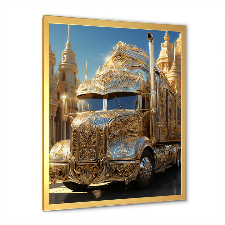 Golden Semi Truck Dream - Truck Canvas Wall Art