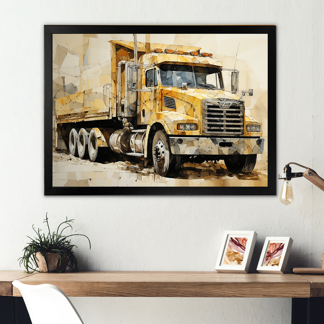 Beige Semi Truck Collage - Truck Canvas Wall Art