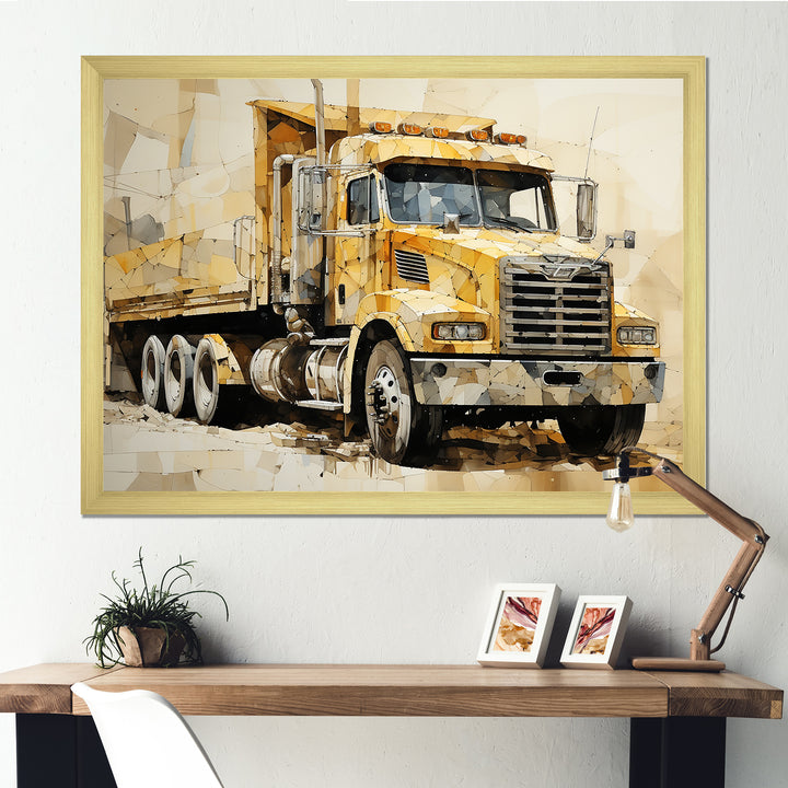 Beige Semi Truck Collage - Truck Canvas Wall Art