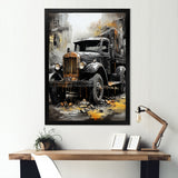 Old Black Garbage Truck - Truck Canvas Wall Art