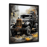 Old Black Garbage Truck - Truck Canvas Wall Art
