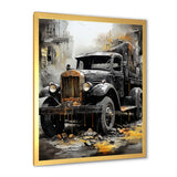 Old Black Garbage Truck - Truck Canvas Wall Art