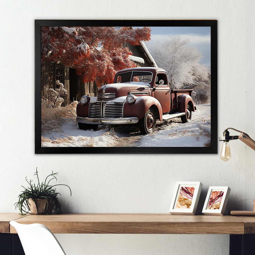 Truck Pickup Charm In Winter - Truck Pickup Canvas Wall Art