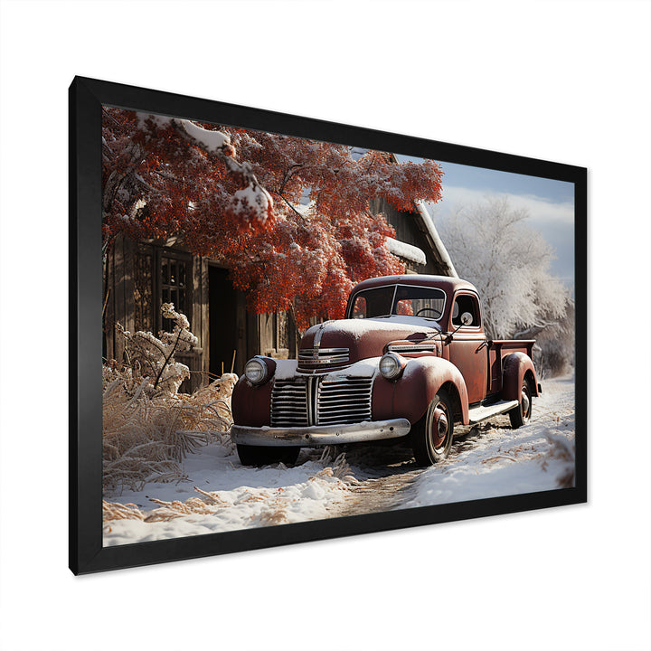Truck Pickup Charm In Winter - Truck Pickup Canvas Wall Art