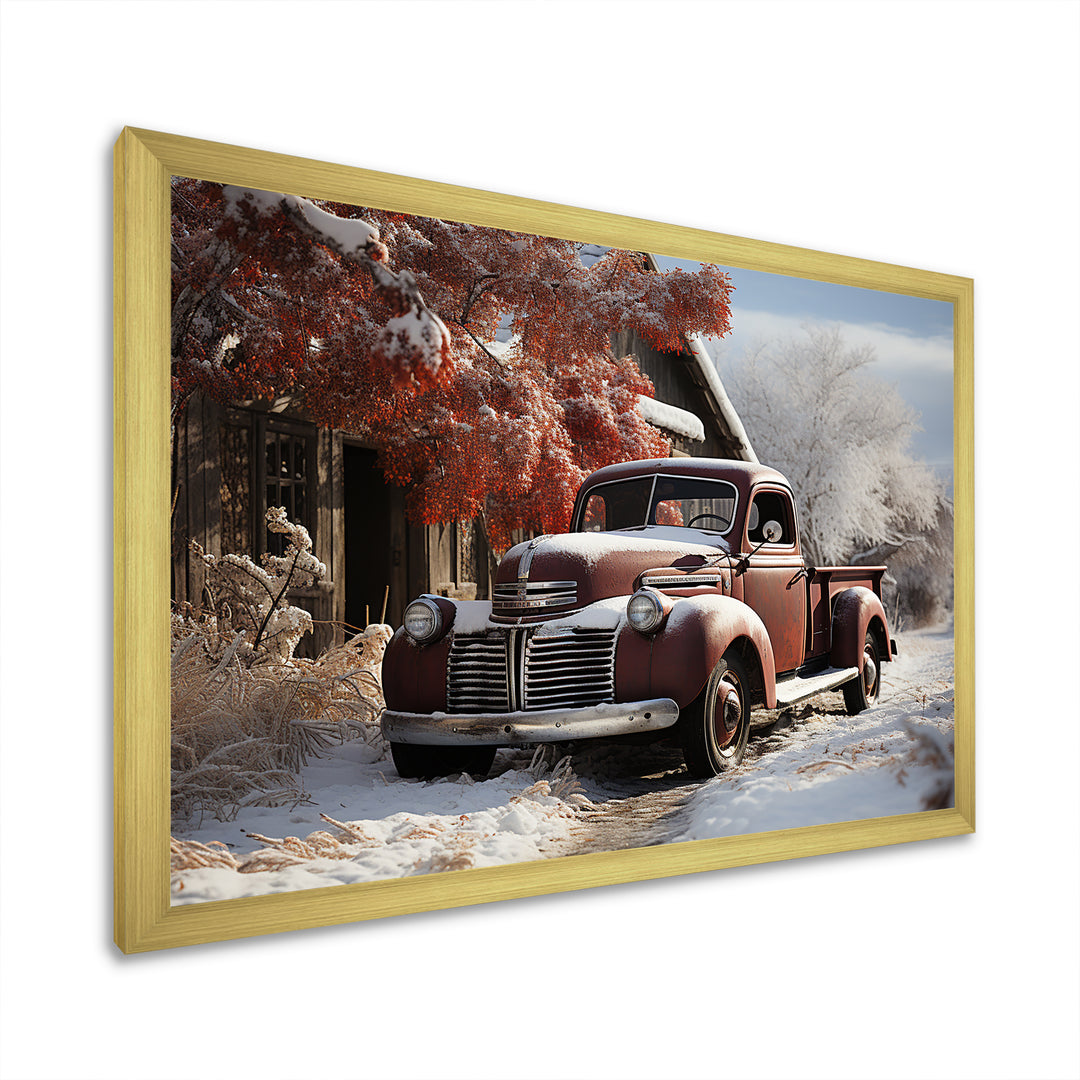 Truck Pickup Charm In Winter - Truck Pickup Canvas Wall Art