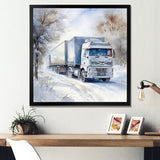 Truck Trailer Charm In Winter - Truck Trailer Canvas Wall Art