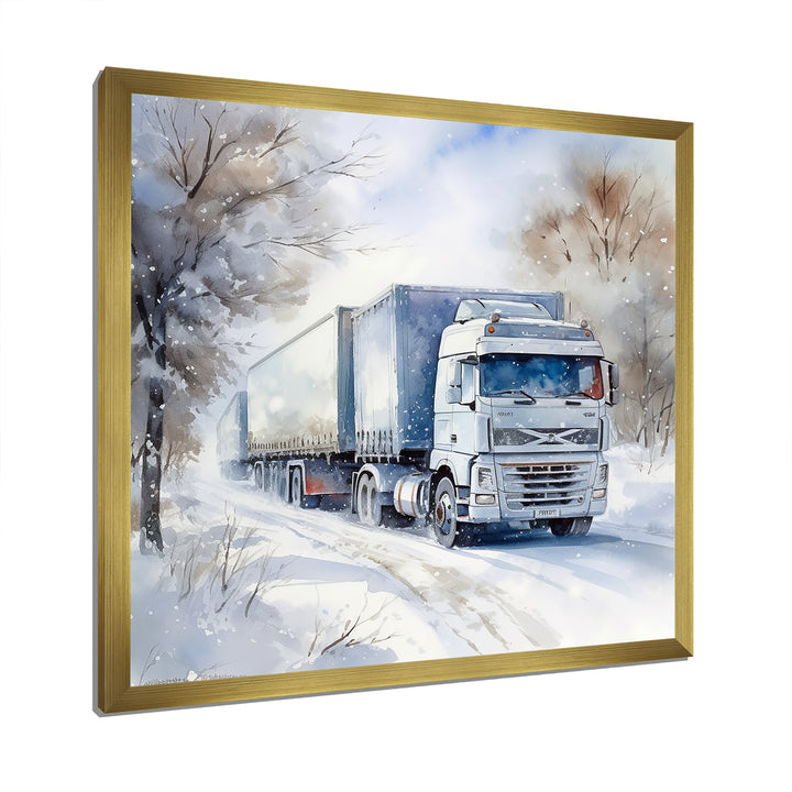 Truck Trailer Charm In Winter - Truck Trailer Canvas Wall Art