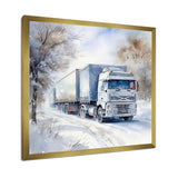 Truck Trailer Charm In Winter - Truck Trailer Canvas Wall Art