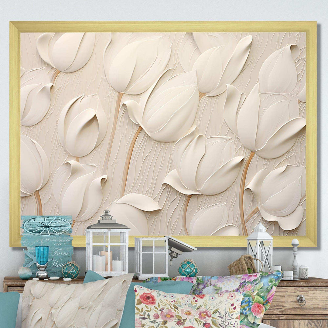 Minimalism White Tulips Symphony - Floral Canvas Wall Art