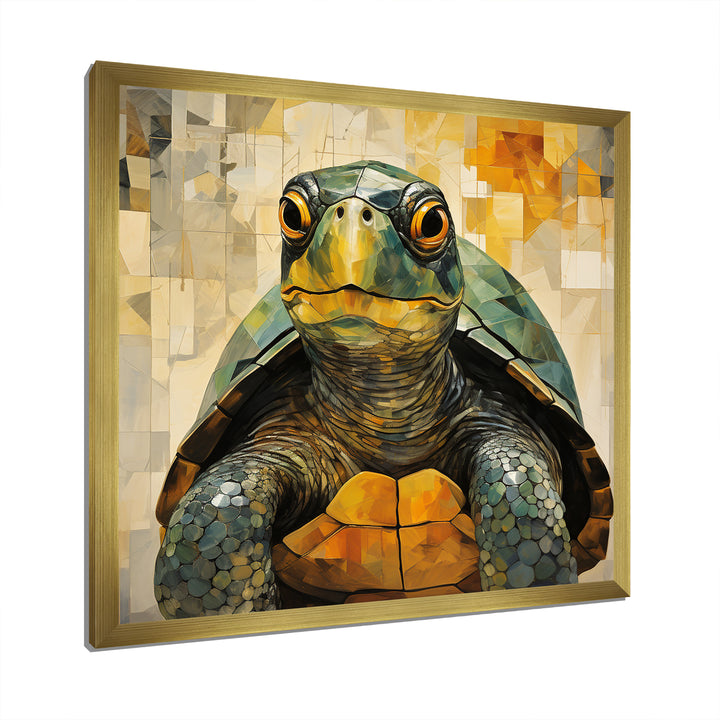 Cubist Abstraction Of A Turtle Using Olive Green - Turtle Canvas Wall Art