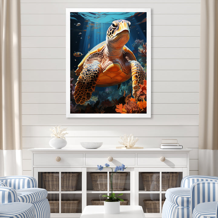 Fantasy Reef - Turtle Large Canvas Wall Art