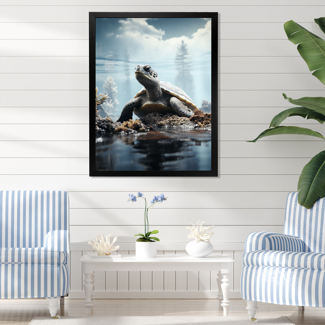 Minimalist Portrayal Of A Turtle - Black Turtle Wall Art