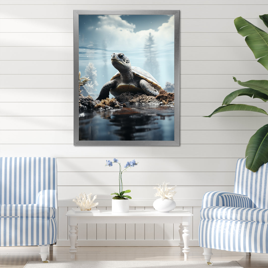 Minimalist Portrayal Of A Turtle - Black Turtle Wall Art
