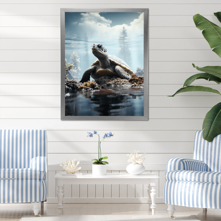 Minimalist Portrayal Of A Turtle - Black Turtle Wall Art