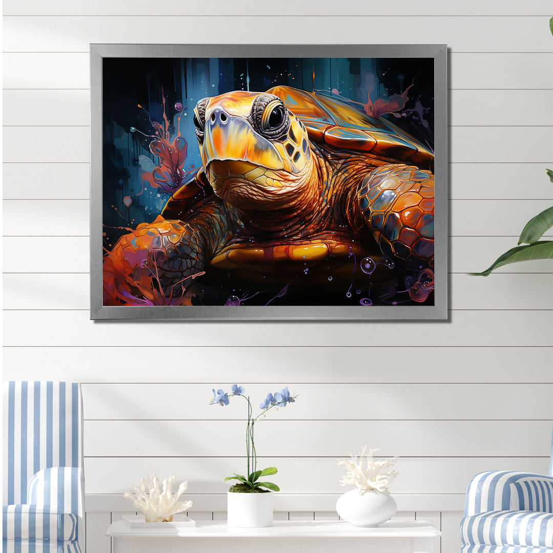 Pop Art Portrayal Of A Turtle - Turtle Bedroom Wall Art