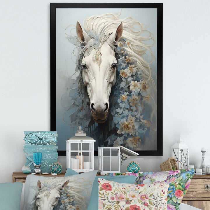 Minimalism Flower Hair Horse - Beige Horse Wall Art