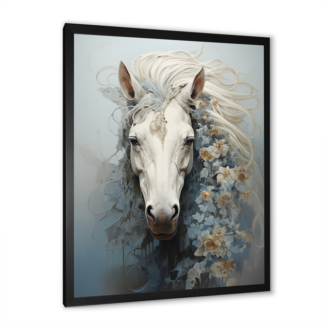 Minimalism Flower Hair Horse - Beige Horse Wall Art