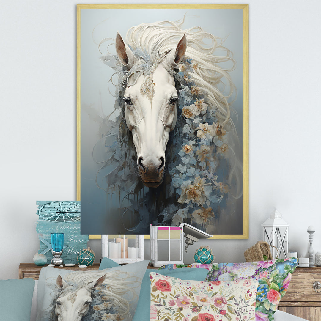 Minimalism Flower Hair Horse - Beige Horse Wall Art
