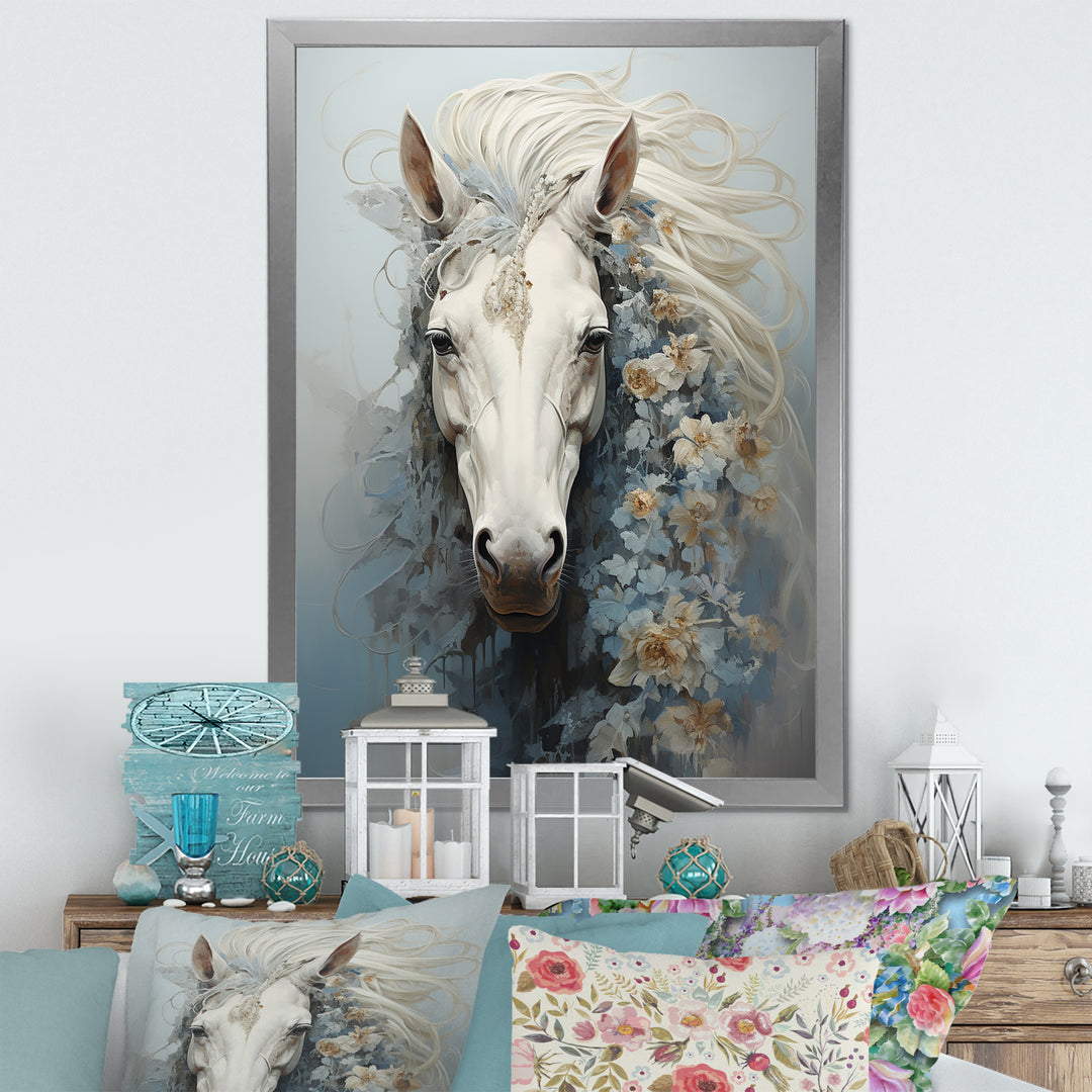 Minimalism Flower Hair Horse - Beige Horse Wall Art