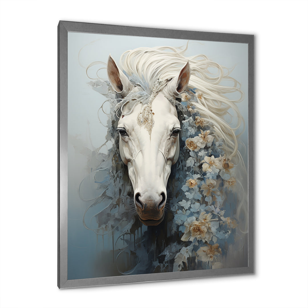 Minimalism Flower Hair Horse - Beige Horse Wall Art