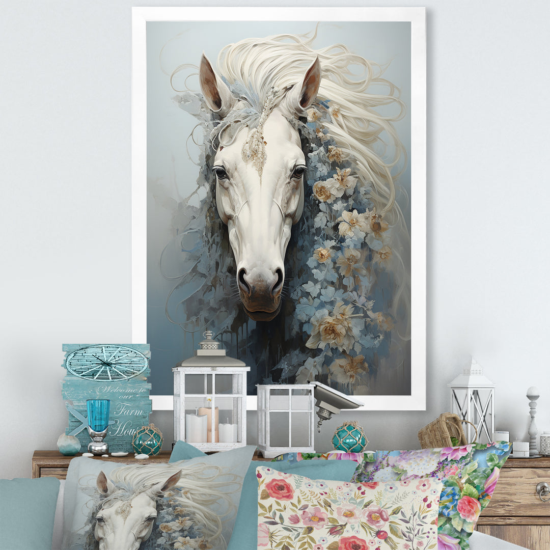 Minimalism Flower Hair Horse - Beige Horse Wall Art