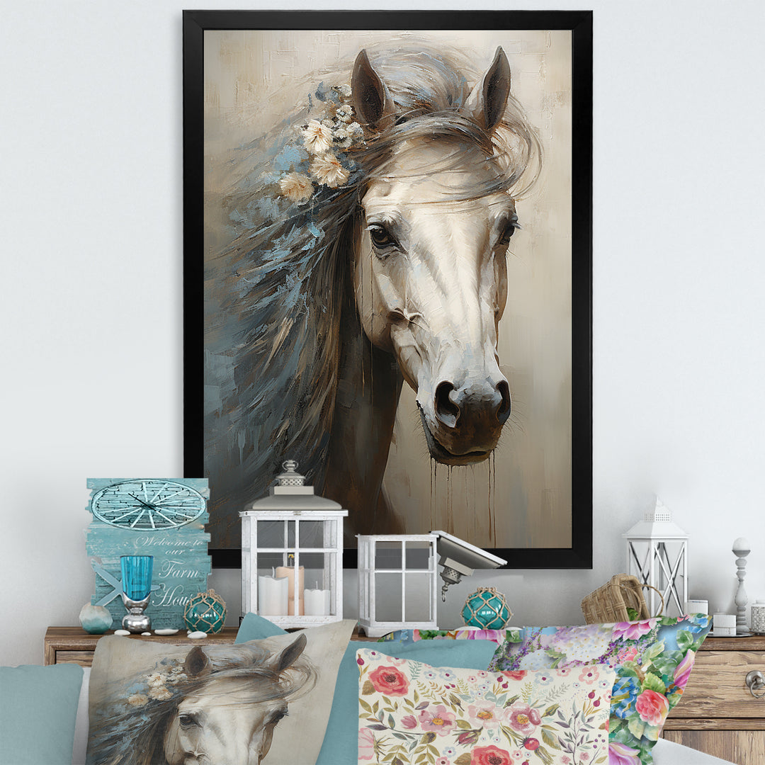 Minimalism Black and white Horse - Horse Large Canvas Wall Art