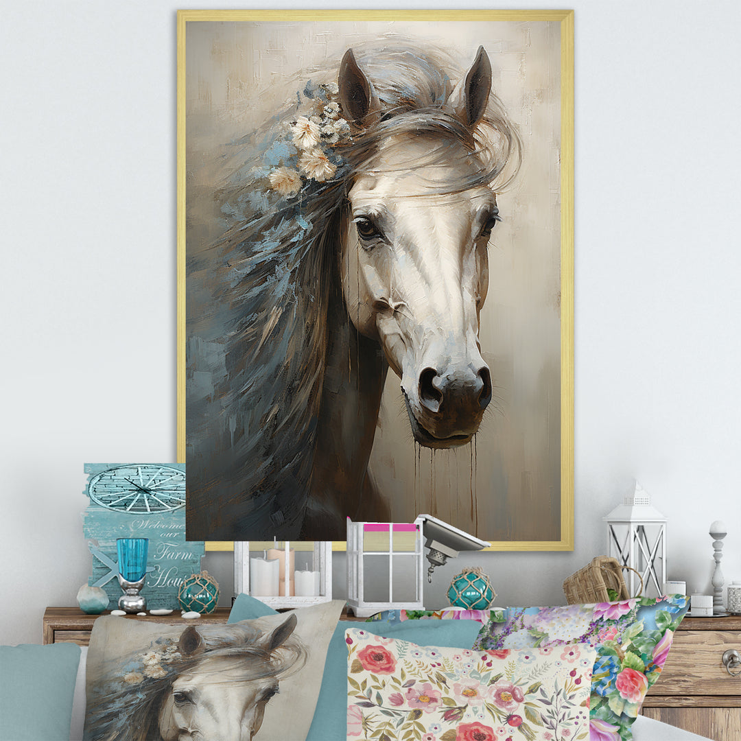 Minimalism Black and white Horse - Horse Large Canvas Wall Art