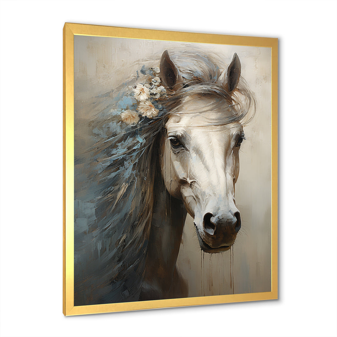Minimalism Black and white Horse - Horse Large Canvas Wall Art