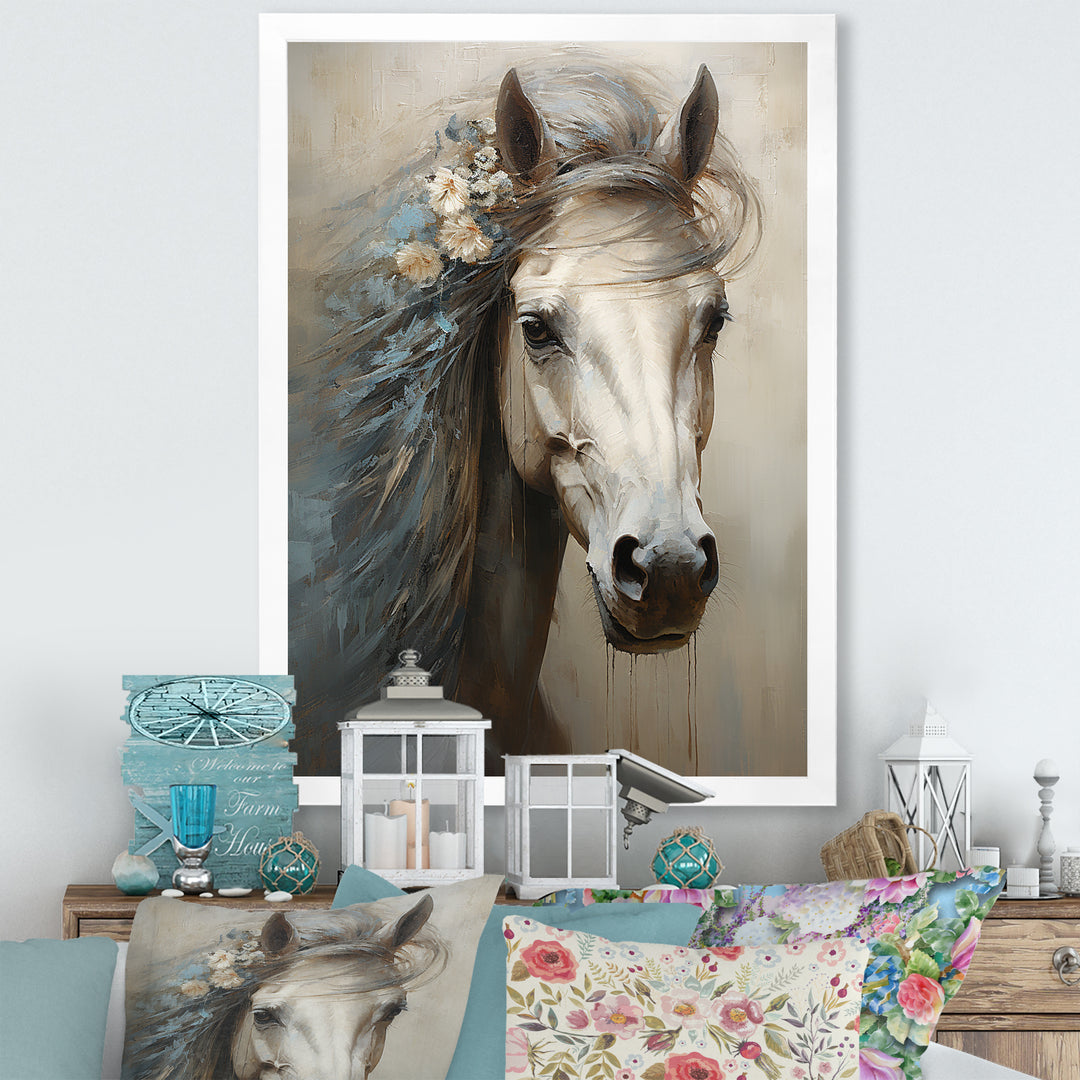 Minimalism Black and white Horse - Horse Large Canvas Wall Art