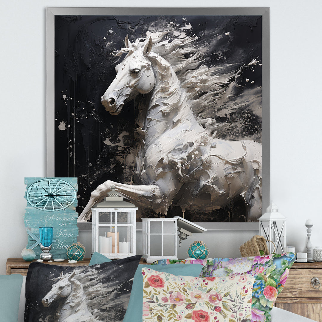 Minimalism Black and white Galloping Horse - Horse Home Decor Art