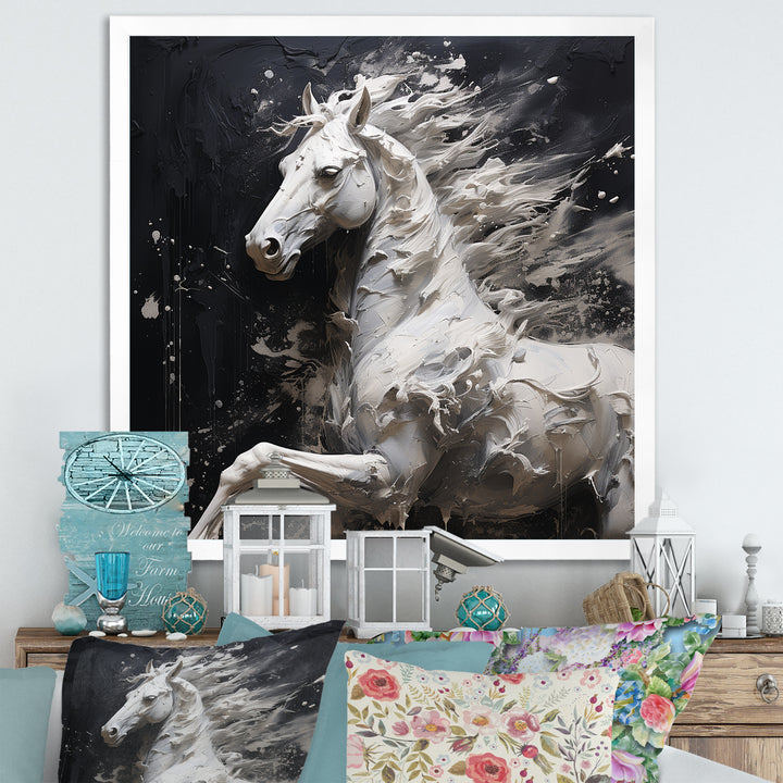 Minimalism Black and white Galloping Horse - Horse Home Decor Art