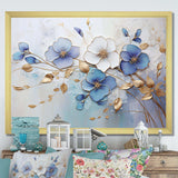 Blue And Gold Exquisit Violets - Floral Canvas Wall Art