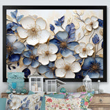 Blue And Gold Minimalism Violets - Floral Canvas Wall Art