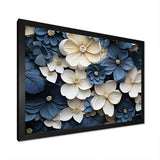 Blue And White Adorned Violets - Floral Canvas Wall Art