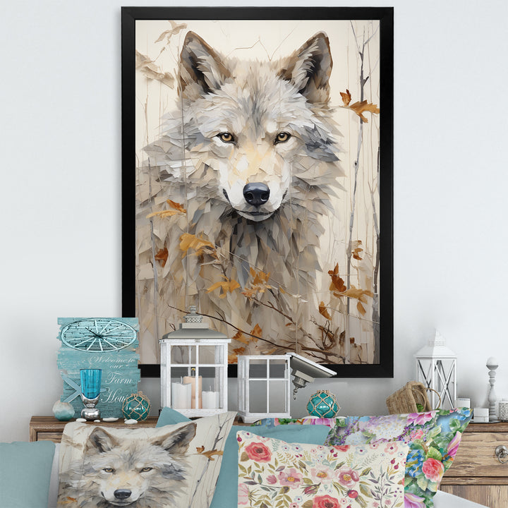 minimalism Beige Wolf expression - Beige Wolf Wall Art