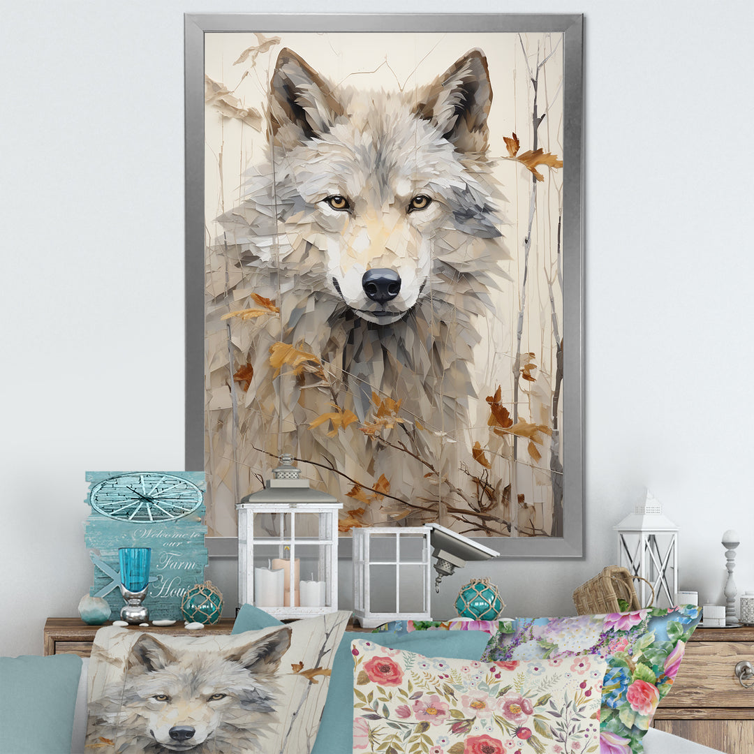minimalism Beige Wolf expression - Beige Wolf Wall Art
