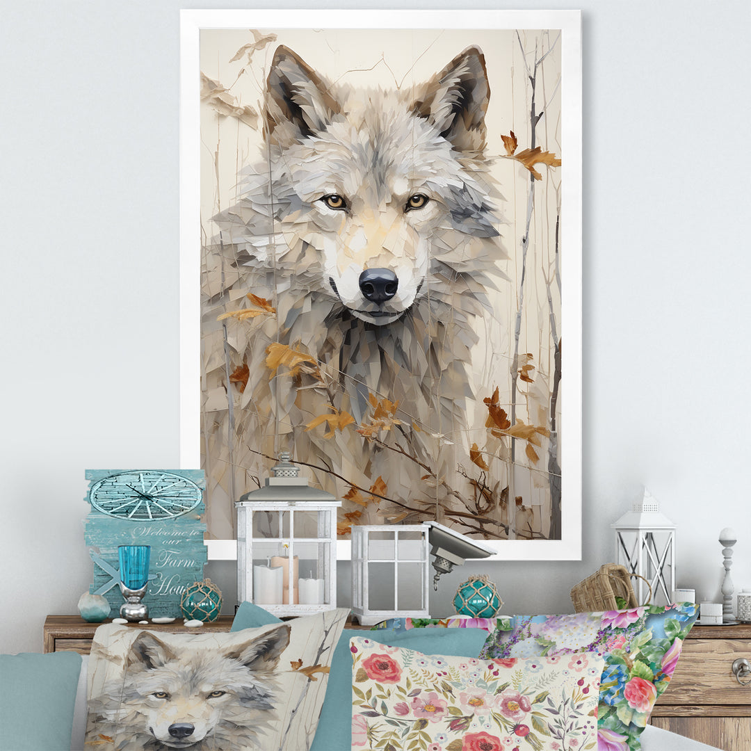 minimalism Beige Wolf expression - Beige Wolf Wall Art