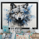 minimalism blue and grey Wolf Expression - Wolf Framed Canvas Art
