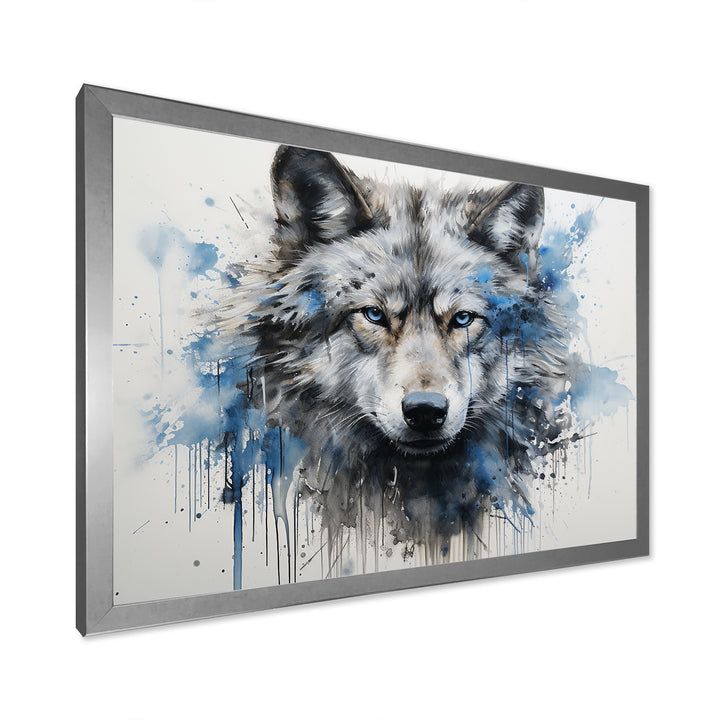 minimalism blue and grey Wolf Expression - Wolf Framed Canvas Art