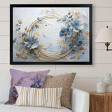 blue and gold Wreath flower - Floral Canvas Wall Art