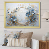 blue and gold Wreath flower - Floral Canvas Wall Art