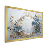 blue and gold Wreath flower - Floral Canvas Wall Art