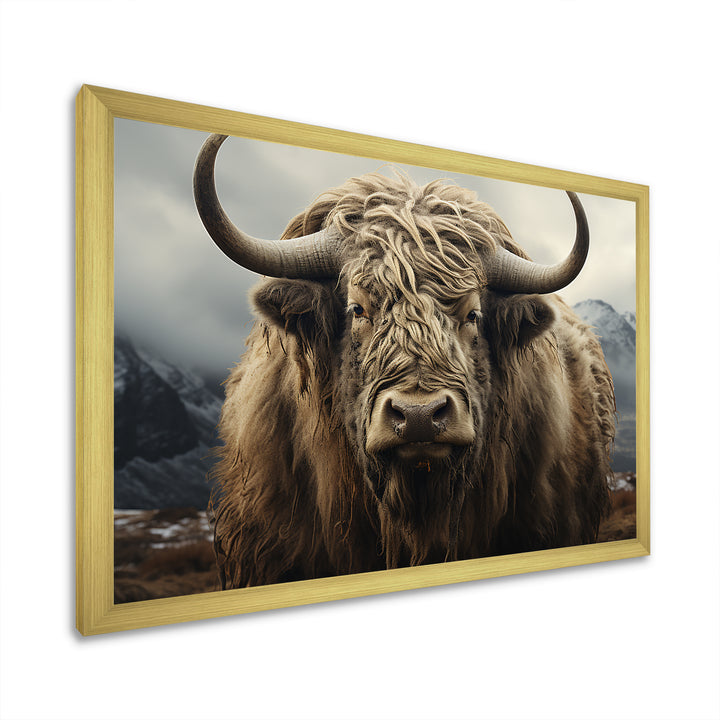 Monochrome Yak Grazing Scene - Yaks Wall Decor