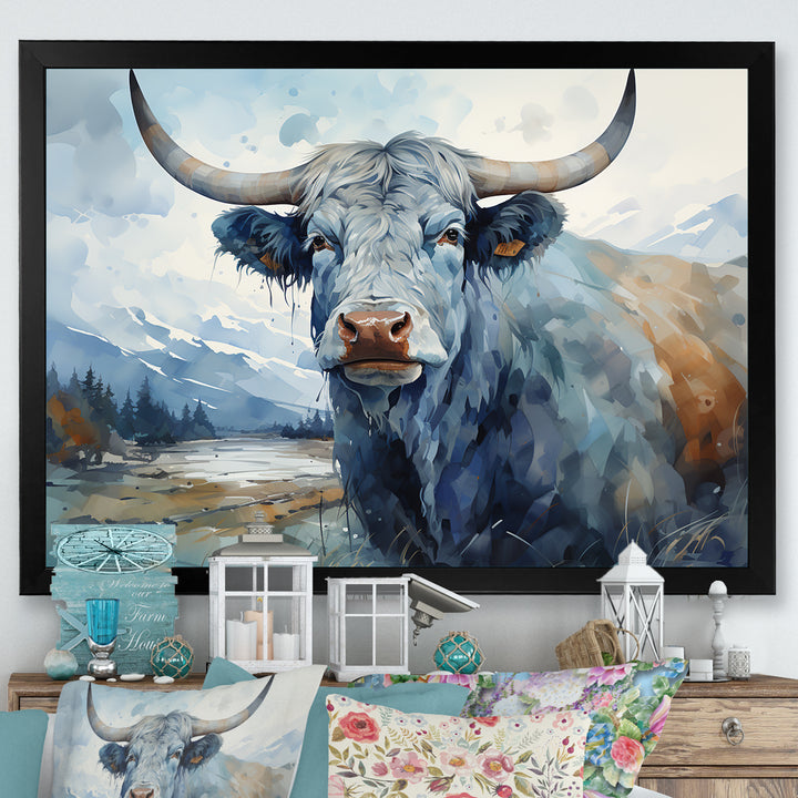 blue and grey yak painting - Yaks Wall Art Prints